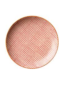 Handbemalte Frühstücksteller Carla mit verspieltem Muster, 3er-Set, Keramik, Rot, Grün, Blau, Ø 20 cm