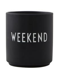 Taza con frase de diseño Favourite WEEKEND, Porcelana fina de hueso (porcelana)
Fine Bone China es una pasta de porcelana fosfática que se caracteriza por su brillo radiante y translúcido., Negro (Weekend), Ø 8 x Al 9 cm, 250 ml