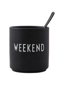 Taza con frase de diseño Favourite WEEKEND, Porcelana fina de hueso (porcelana)
Fine Bone China es una pasta de porcelana fosfática que se caracteriza por su brillo radiante y translúcido., Negro (Weekend), Ø 8 x Al 9 cm, 250 ml