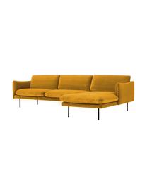 Canapé d'angle en velours et pieds en métal Moby, Velours jaune moutarde, larg. 280 x prof. 160 cm, méridienne à droite