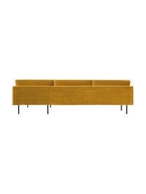 Canapé d'angle en velours et pieds en métal Moby, Velours jaune moutarde, larg. 280 x prof. 160 cm, méridienne à droite