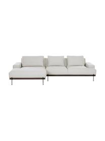 Sofa narożna z metalowymi nogami Brooks, Tapicerka: poliester Tapicerka nie j, Stelaż: lite drewno sosnowe z cer, Nogi: metal malowany proszkowo, Beżowa tkanina, S 315 x G 148 cm, lewostronna