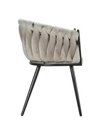 Krzesło z podłokietnikami z aksamitu Larissa, Tapicerka: aksamit (100% poliester), Nogi: metal, Aksamitny beżowy, nogi: czarny, S 63 x G 55 cm