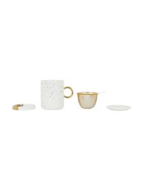 Theekopje Astre met zeef, deksel en schoteltje, Keramiek, Wit, goudkleurig, Ø 9 x H 12 cm, 350 ml
