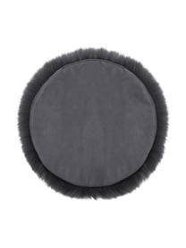 Cuscino sedia rotondo in pelle di pecora liscia Oslo, Retro: 100% pelle rivestita senz, Grigio scuro, Ø 37 cm