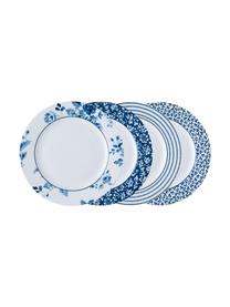 Set 4 piattini da dessert con motivo blu Candy Rose, Porcellana Fine Bone China, Bianco, blu, Ø 23 cm
