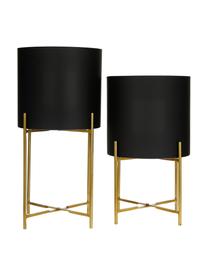 Set de maceteros de metal Mina, 2 uds., Metal con pintura en polvo, Negro, dorado, Set de diferentes tamaños