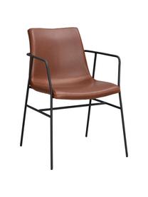 Sillas con reposabrazos de cuero sintético Huntington, 2 uds., Tapizado: cuero sintético (poliuret, Patas: metal recubierto, Cuero sintético marrón, An 54 x F 52 cm