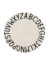 Alfombra redonda con letras de diseño ABC, Algodón reciclado (80% algodón, 20% otras fibras), Beige, negro, Ø 150 cm (Tamaño M)