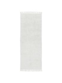 Tapis de couloir blanc en coton à franges, tufté main Daya, Gris clair, larg. 80 x long. 300 cm
