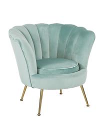 Sillón cóctel de terciopelo Oyster, Tapizado: terciopelo (poliéster) Al, Estructura: madera de eucalipto contr, Patas: metal galvanizado, Terciopelo turquesa, An 81 x F 78 cm