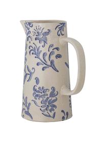 Pichet à eau avec motif floral peint à la main Petunia, 1,7 l, Grès cérame, Beige, tons bleus, larg. 19 x haut. 23 cm, 1,7 l