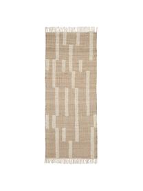 Handgefertigter Jute-Läufer Kerala mit Fransen, 68 % Jute, 23 % Baumwolle, 9 % Wolle, Braun, Cremeweiß, B 80 x L 200 cm