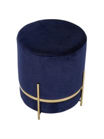 Puf de terciopelo Haven, Tapizado: terciopelo de algodón, Patas: metal con pintura en polv, Azul marino, dorado, Ø 38 x Al 45 cm