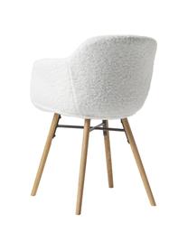 Petite chaise à accoudoirs tissu peluche avec pieds en bois Fiji, Tissu peluche blanc crème, bois, larg. 59 x haut. 84 cm