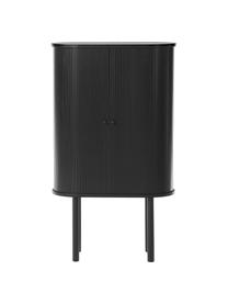 Highboard Calary mit geriffelter Front, Korpus: Mitteldichte Holzfaserpla, Beine: Massives Eichenholz, FSC-, Griffe: Metall, gebürstet, Schwarz, B 75 x H 130 cm