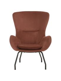 Fluwelen fauteuil Wing in bruin met metalen poten, Bekleding: fluweel (polyester), Frame: gegalvaniseerd metaal, Fluweel bruin, 75 x 85 cm