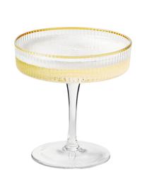 Coupe à champagne à relief rainuré et bord doré Minna, 4 pièces, Verre, soufflé bouche, Transparent, couleur dorée, Ø 11 x haut. 11 cm
