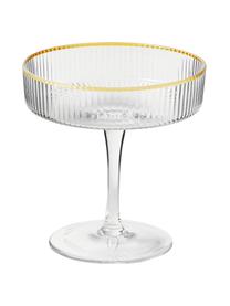Coppe champagne fatta a mano con rilievo scanalato e bordo oro Minna 4 pz, Vetro soffiato, Trasparente, dorato, Ø 11 x Alt. 11 cm