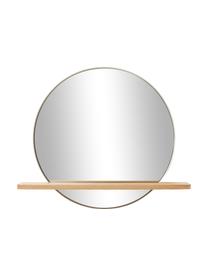 Espejo de pared redondo con estante de madera Kenny, Estante: tablero de fibras de dens, Espejo: cristal, Beige, madera, An 70 x Al 60 cm