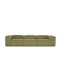 Sofa modułowa ze sztruksu Lennon (4-osobowa), Tapicerka: sztruks (92% poliester, 8, Stelaż: lite drewno sosnowe z cer, Nogi: tworzywo sztuczne, Zielony sztruks, S 327 x G 119 cm