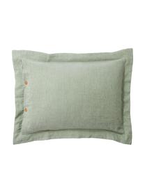 Taie d'oreiller jacquard en coton et lin Amita, Vert sauge, larg. 50 x long. 70 cm