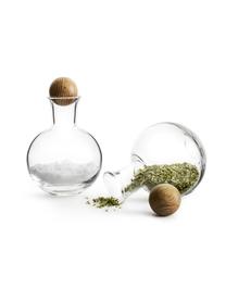 Botes para especias de vidrio soplado artesanalmente Eden, 2 uds., Botes: vidrio soplado artesanalm, Transparente, madera de roble, Ø 10 x Al 10 cm