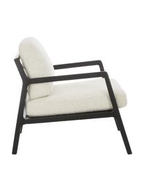Bouclé-Sessel Becky aus Eichenholz, Bezug: 54% Polyester, 46% Acryl , Gestell: Massives Eichenholz, Bouclé Beige, Eichenholz, schwarz lackiert, B 73 x H 71 cm