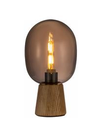 Kleine Retro-Tischlampe Mystical Gleam, Lampenschirm: Glas, Lampenfuß: Holz, Grau, Braun, Ø 17 x H 31 cm