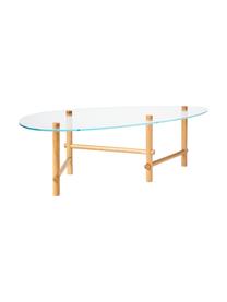 Tavolino da salotto in vetro dalla forma organica Pond, Struttura: legno di quercia massicci, Legno di noce chiaro, Larg. 114 x Prof. 33 cm