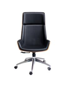 Krzesło biurowe ze sztucznej skóry Rouven, obrotowe, Nogi: stal malowana proszkowo, Czarny, drewno naturalne, S 59 x G 64 cm