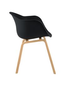 Kunststoff-Armlehnstuhl Claire mit Holzbeinen, Sitzschale: Kunststoff, Beine: Buchenholz, Schwarz, B 60 x T 54 cm
