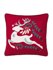 Povlak na polštář se zimním motivem Prancer, Červená, bílá, Š 45 cm, D 45 cm