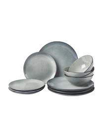 Ručně vyrobená sada nádobí Nordic Sea, 4 osoby (12 dílů), Kamenina, Odstíny šedé, odstíny modré, Sada s různými velikostmi