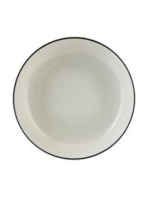 Platos hondos pequeños de porcelana Facile, 2 uds., Porcelana dura de alta calidad (aprox. 50% caolín, 25% cuarzo y 25% feldespato), Blanco crema con borde negro, Ø 18 x Al 6 cm