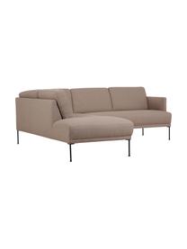 Divano angolare con piedini in metallo Fluente, Rivestimento: 100% poliestere 35.000 ci, Struttura: legno di pino massiccio, , Piedini: metallo, verniciato a pol, Tessuto taupe, Larg. 221 x Prof. 200 cm, chaise-longue a sinistra