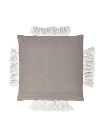 Poszewka na poduszkę z tuftowaną dekoracją i frędzlami Laerke, 100% bawełna organiczna z certyfikatem BCI, Szary, S 45 x D 45 cm