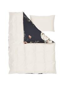 Biancheria da letto in raso di cotone Blossom, Nero con motivo floreale, 155 x 200 cm + 1 federa 50 x 80 cm