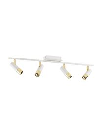 Plafonnier spot LED Bobby, Blanc, couleur dorée, larg. 86 x haut. 13 cm