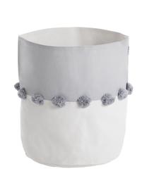Panier de rangement avec pompons Stone, 100 % coton, Gris, blanc, Ø 37 x haut. 40 cm