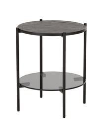 Odkládací stolek se skleněnou deskou Valentina, Jasanové dřevo, černé, lakované, Ø 44 cm, V 50 cm