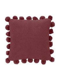 Gebreide kussenhoes Molly in bordeauxrood met pompoms, 100% katoen, Bordeauxrood, B 40 x L 40 cm