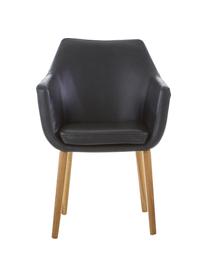 Kunstleren fauteuil Nora met houten poten, Bekleding: kunstleer (polyurethaan), Poten: eikenhout, Kunstleer zwart, B 56 x D 55 cm