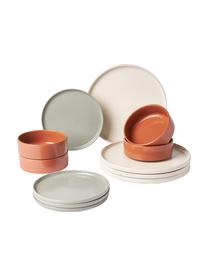 Set stoviglie in gres Lowri, 4 persone (12 pz), Gres, Beige, terracotta, grigio, 4 persone (12 pz)