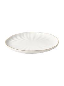Platos postre con relieves Sali, 2 uds., Porcelana, Blanco con borde dorado, Ø 22 cm