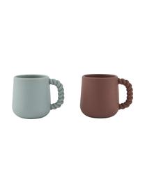 Komplet kubków dla dzieci Mellow, 2 elem., 100% silikon, Miętowy zielony, brązowy, Ø 8 cm, W 10 cm