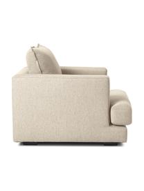 Fotel Tribeca, Tapicerka: 100% poliester Dzięki tka, Stelaż: lite drewno sosnowe, Nogi: lite drewno bukowe, lakie, Ciemnobeżowa tkanina, S 110 x G 96 cm