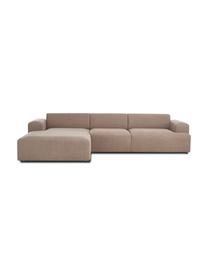 Hoekbank Melva (4-zits), Bekleding: 100% polyester De slijtva, Frame: massief grenenhout, FSC-g, Poten: kunststof, Geweven stof taupe, B 319 x D 196 cm, hoekdeel links