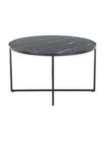 Tavolino rotondo da salotto con piano in vetro effetto marmo Antigua, Struttura: acciaio verniciato a polv, Effetto marmo, nero, Ø 80 cm