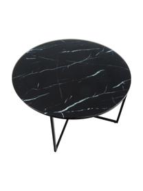 Tavolino rotondo da salotto con piano in vetro effetto marmo Antigua, Struttura: acciaio verniciato a polv, Effetto marmo, nero, Ø 80 cm